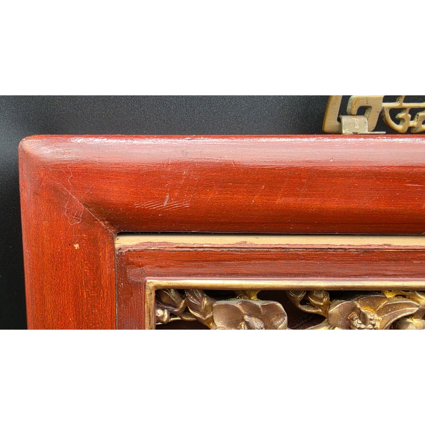 Vintage Chinese Carved Wood Panel & Header – Birds & Blossoms – Gold Detail - Rare