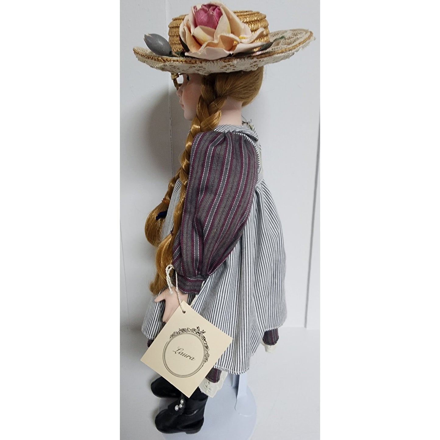 Vintage 1990s Tender Hearts Treasures “Laura” Porcelain Doll w/ Straw Hat & Glasses