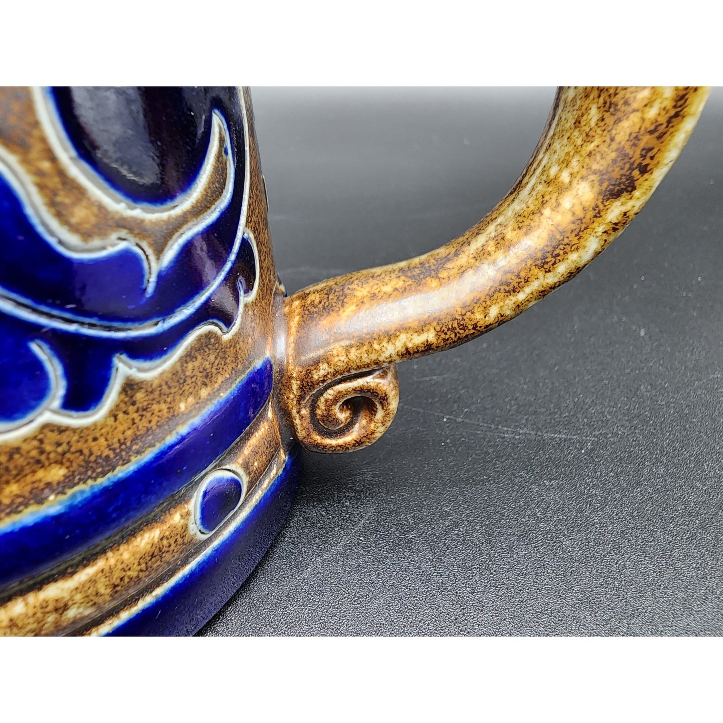 Vintage Goebel Merkelbach Stoneware Mug Cobalt Blue Salt Glaze Raised Design