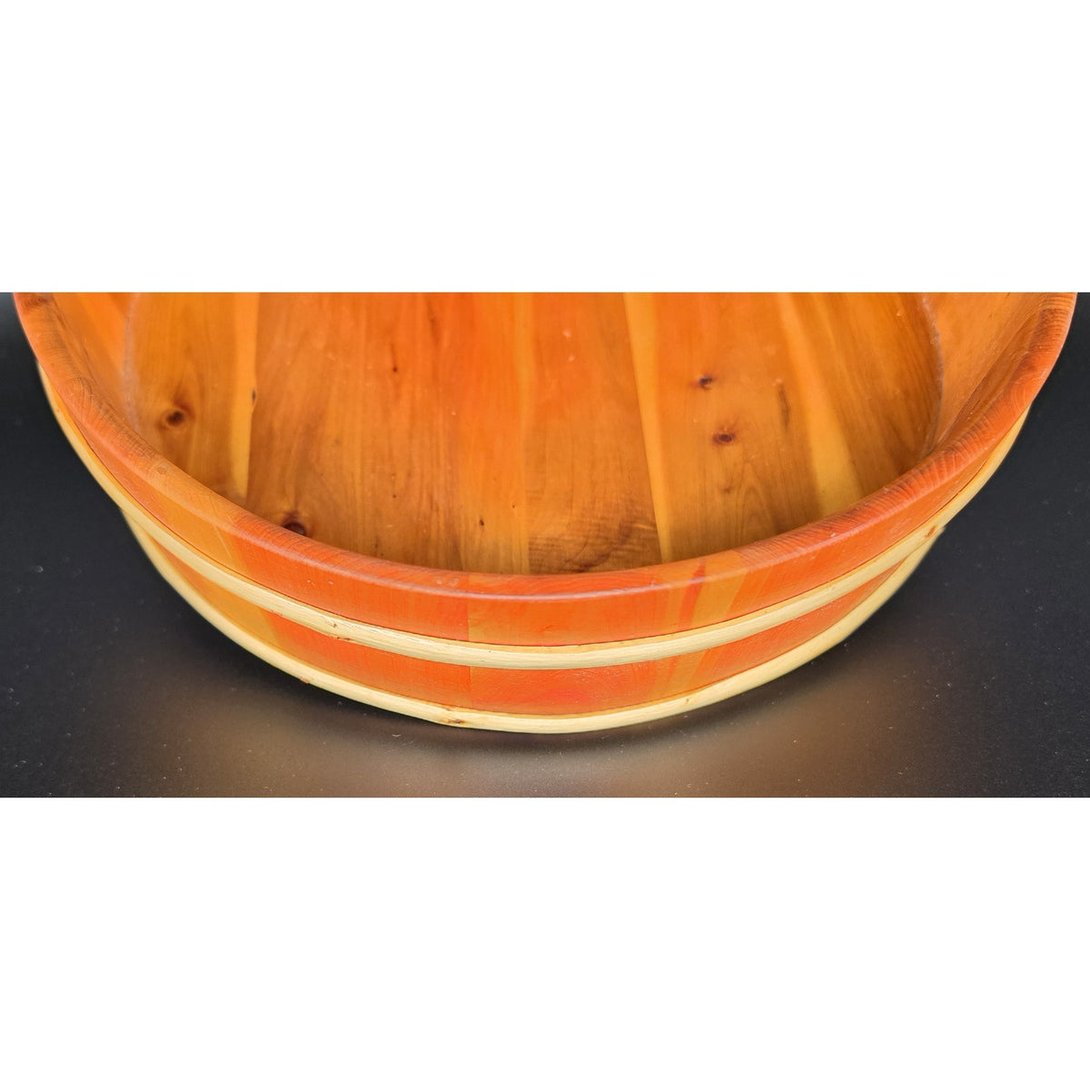 Vintage Japanese Wood Hangiri Sushi Oke Basin Bowl 10" Tray Bamboo Hoops Signed