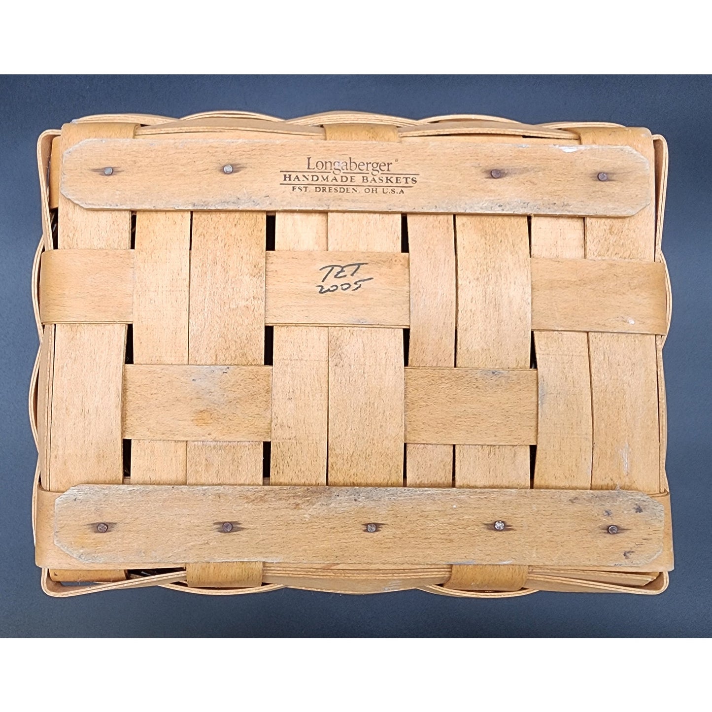 2005 Longaberger Leather Handles Basket Signed TET w/ Liner 11.5" x 9.25"