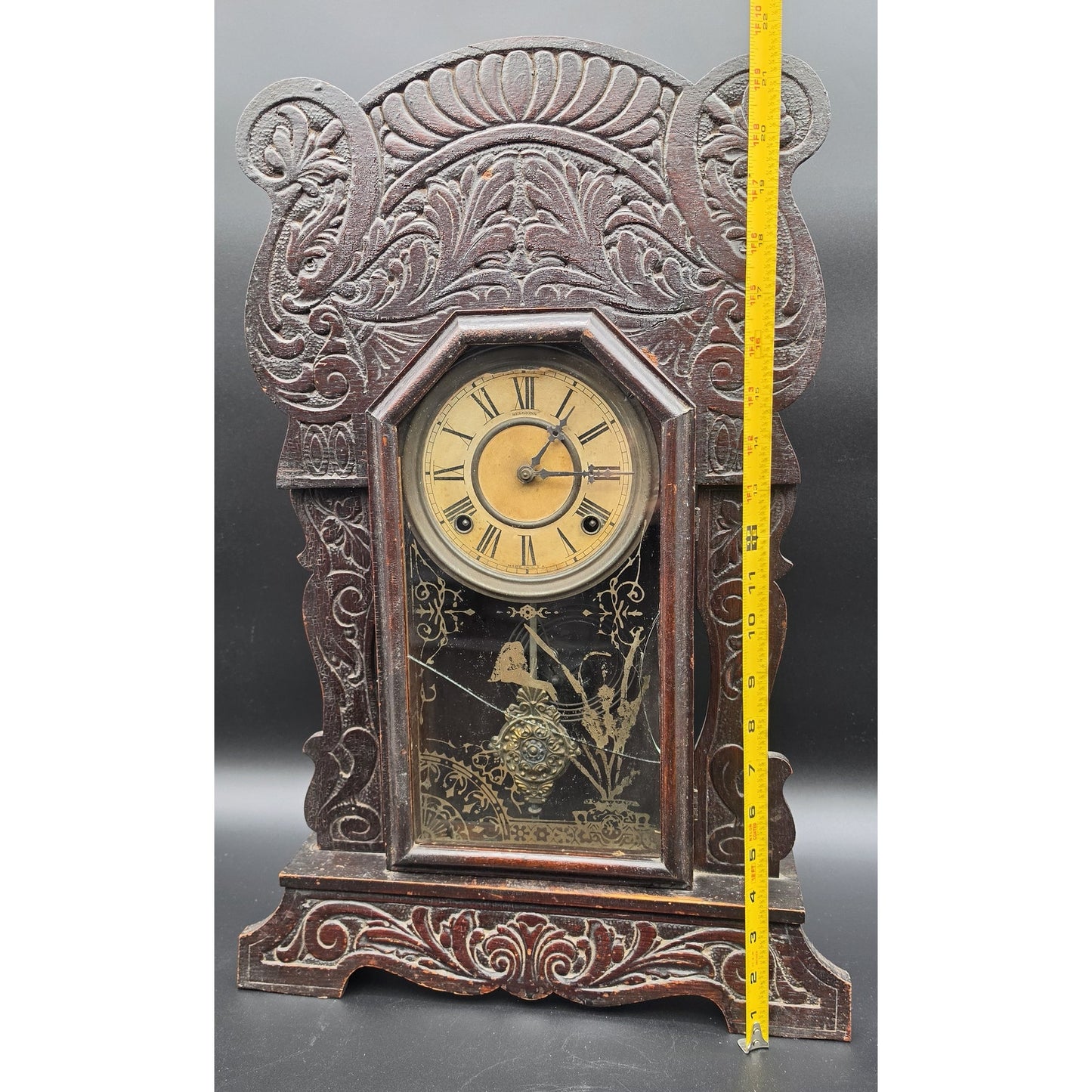 Vintage Sessions Regulator Clock Dual Wind Wood Case Ornate Carved w/ Key