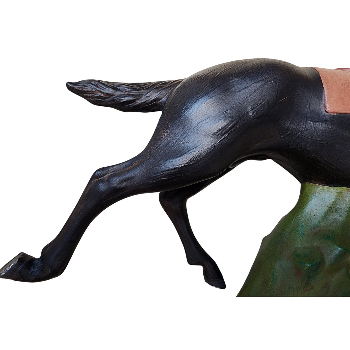 Hand Painted Ceramic Horse Figurine Running Action Black w/ Saddle 15.5”