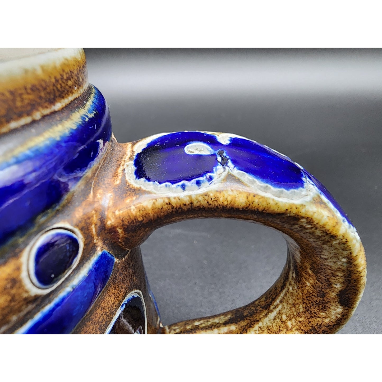 Vintage Goebel Merkelbach Stoneware Mug Cobalt Blue Salt Glaze Raised Design
