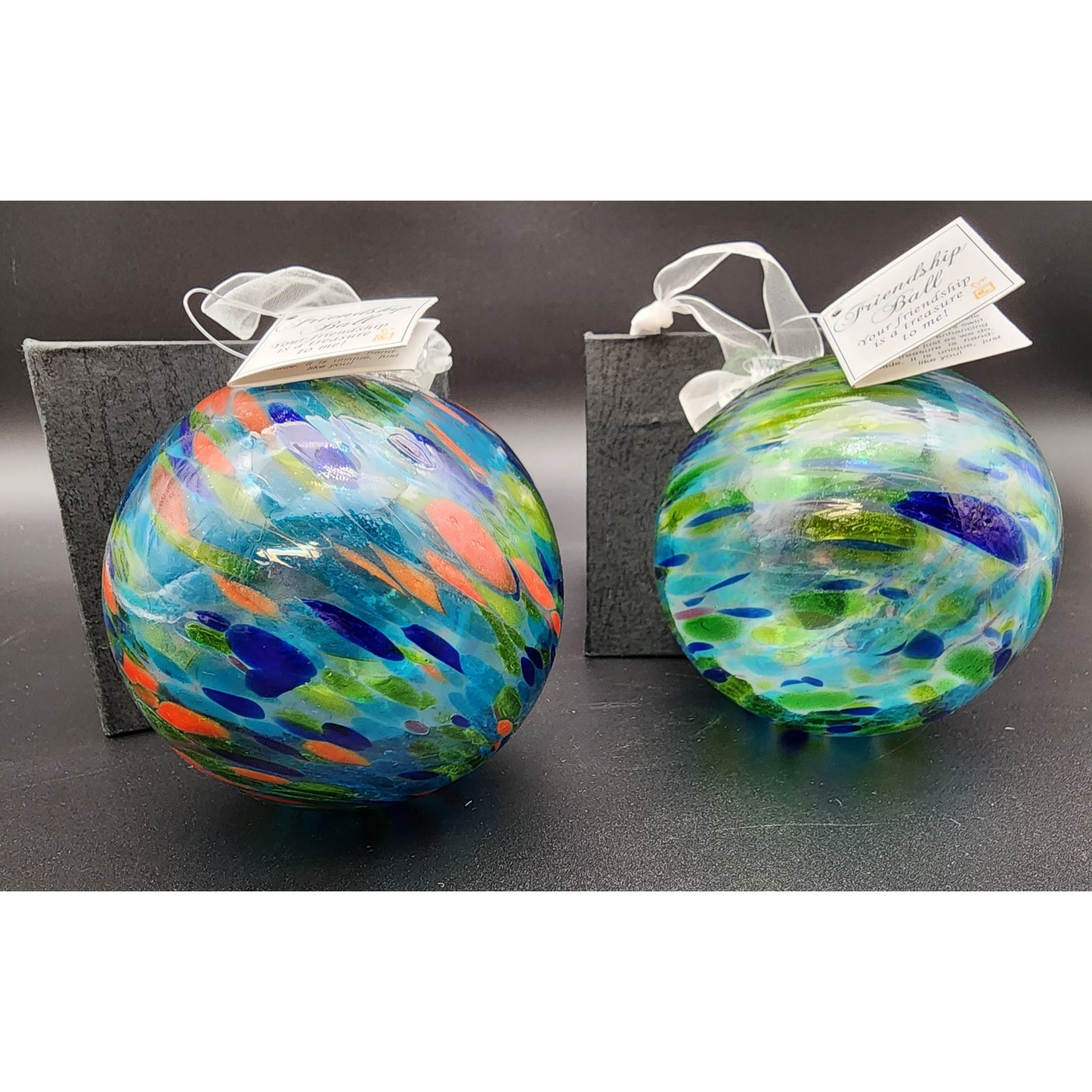 Vintage Giftcraft Friendship Balls Pair w/ Boxes – Handblown Art Glass 3.5"