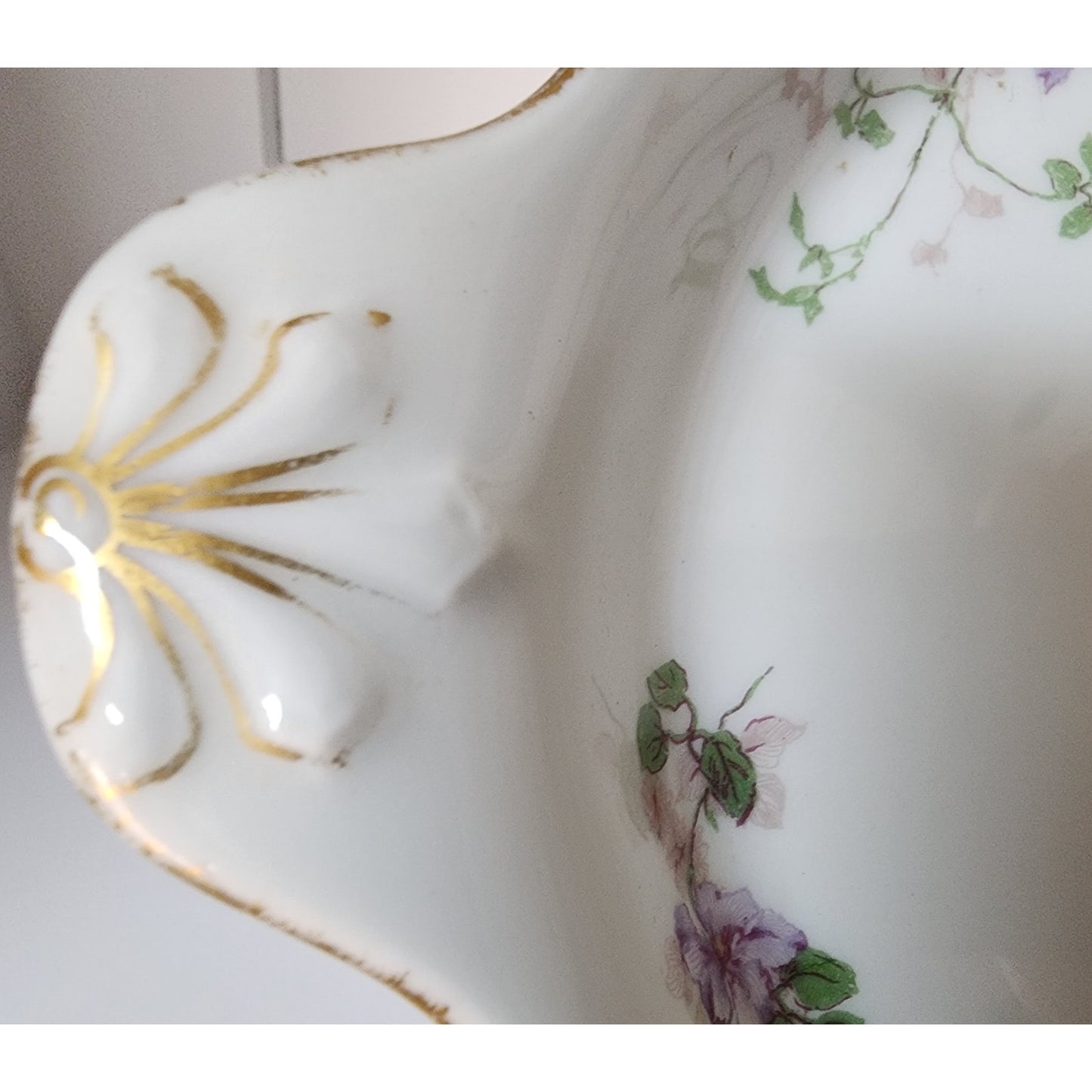 CH Field Haviland Limoges Porcelain Bowl Tray Gold Handles Hand Painted Floral