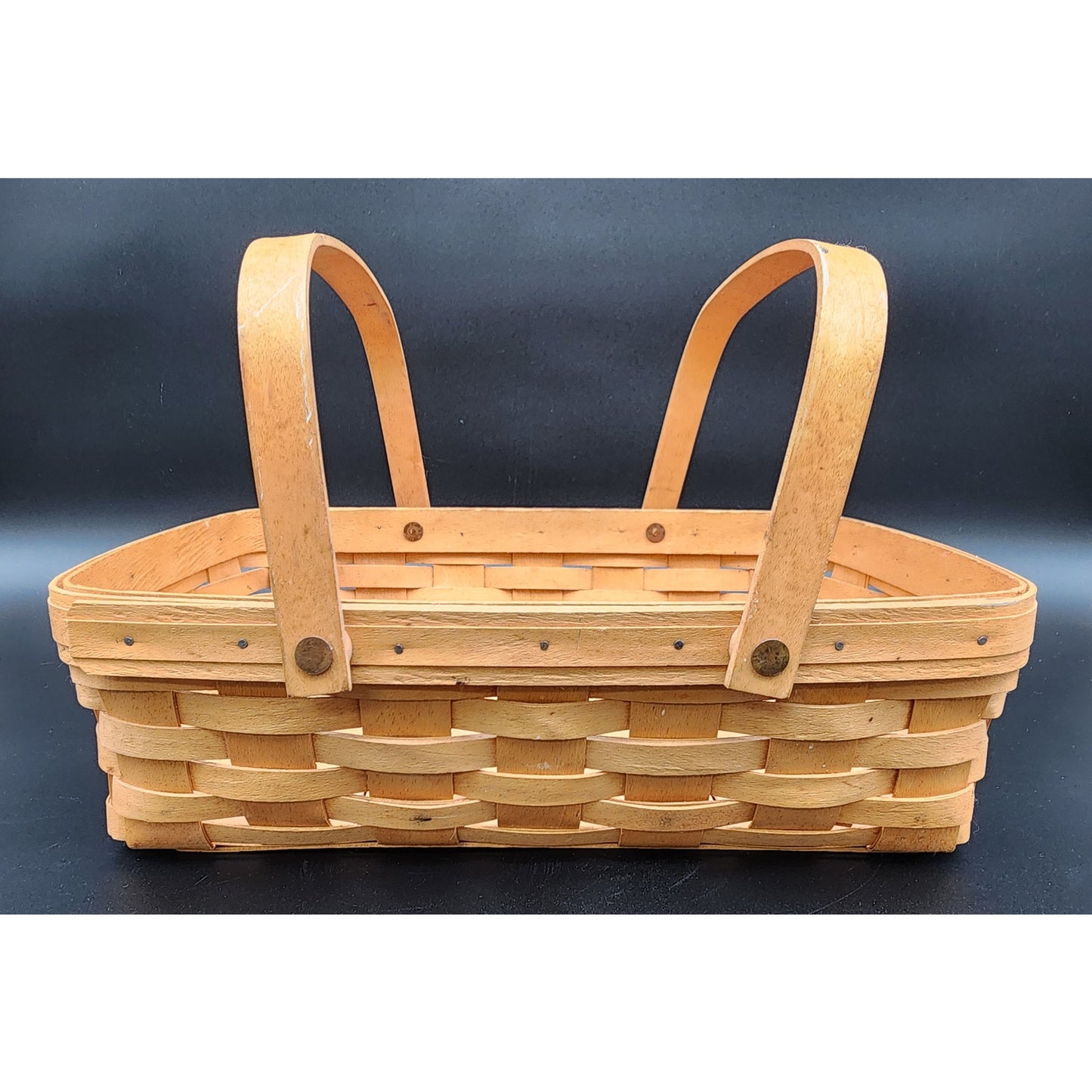 1998 Longaberger Handwoven Market Basket Signed w/ Handles – 14.25" x 9.75"
