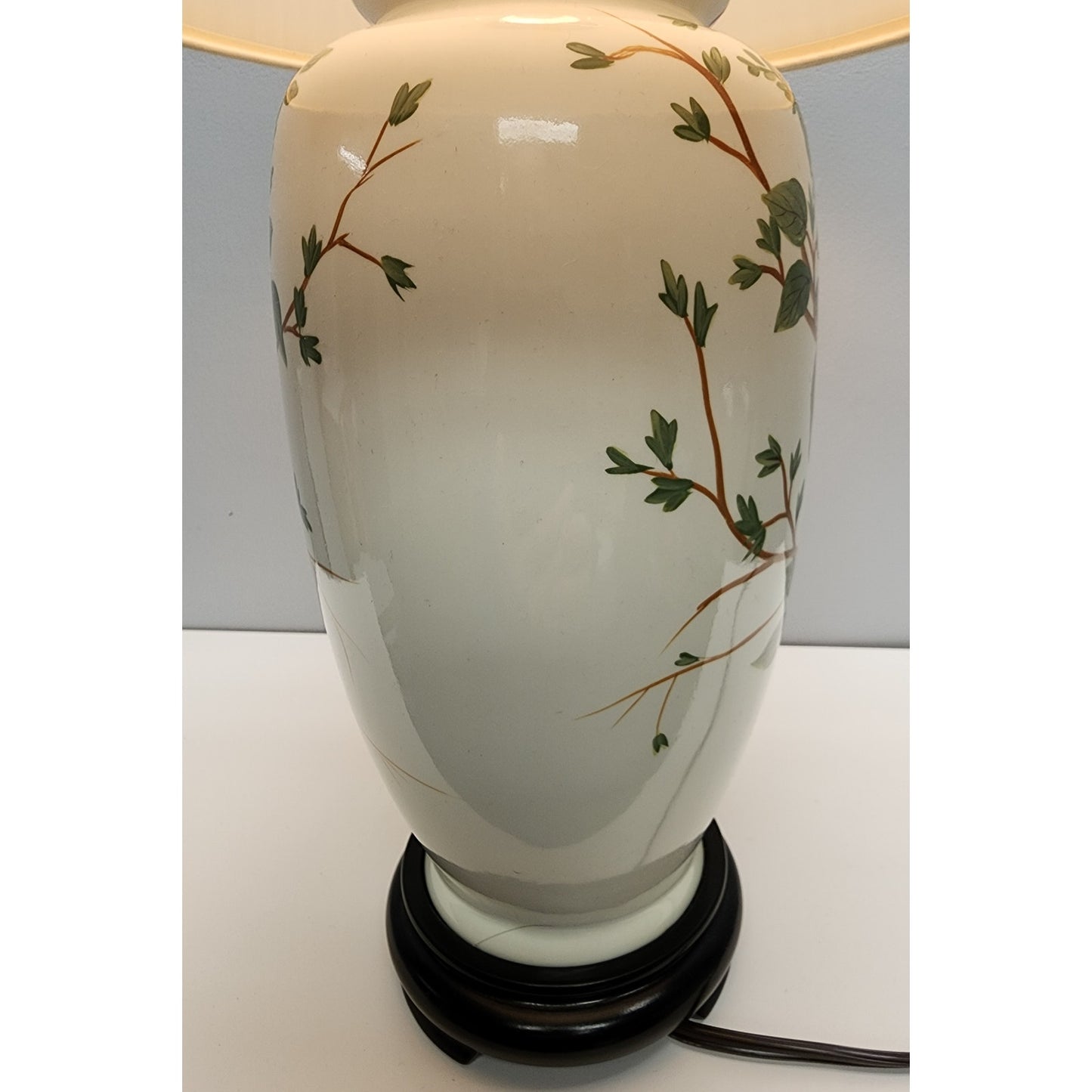 Vintage Ceramic Bird Lamp 24.5" – Cardinal & Goldfinch – Tree Finial, Wood Bas