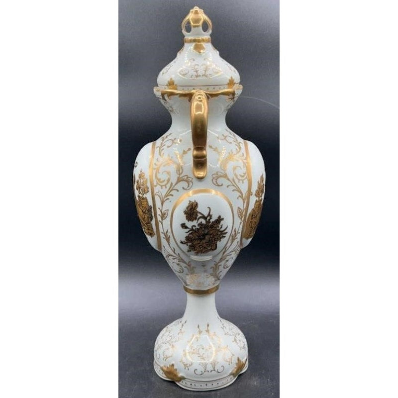 Antique Victorian Porcelain Vase Gold Gilt Lidded Ornate Handles 16" Tall