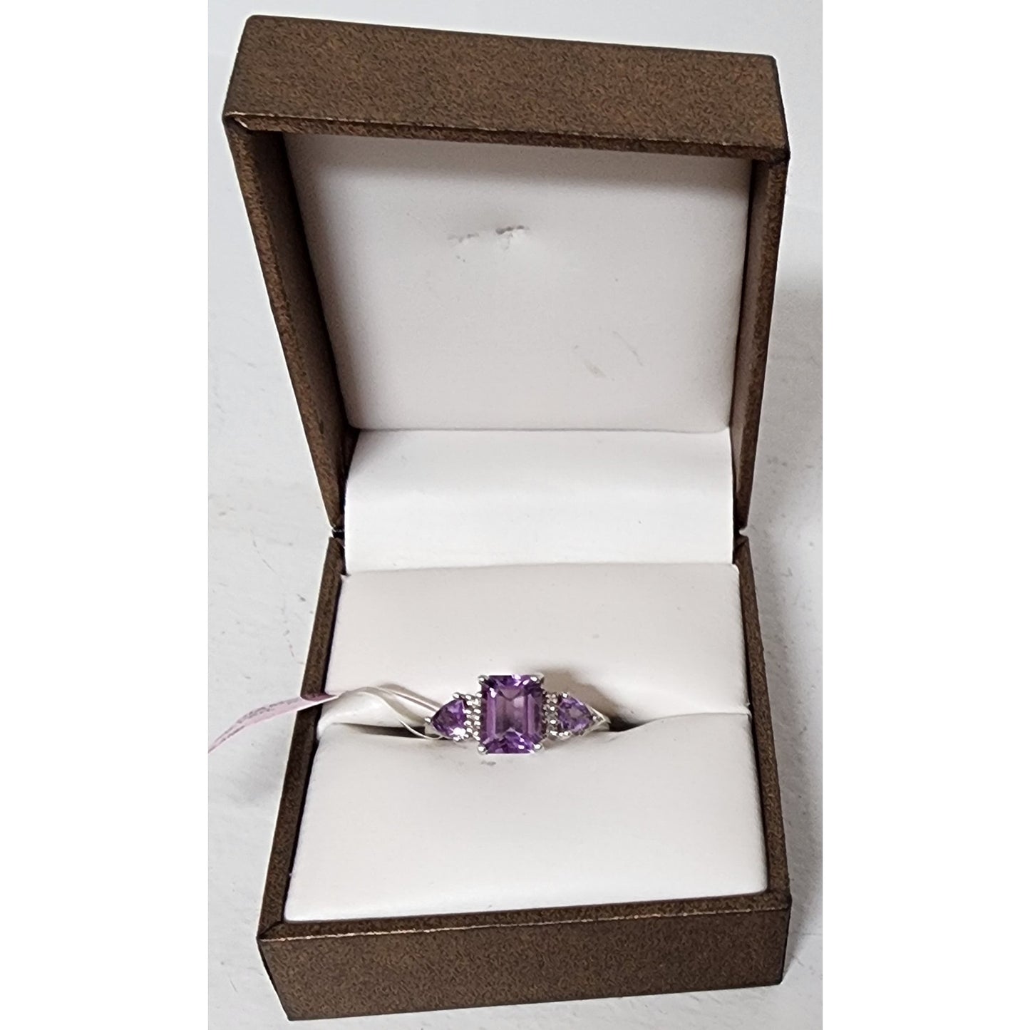 Vintage Sterling Silver Amethyst Ring w/ Mini Diamonds Size 7 + Gift Box