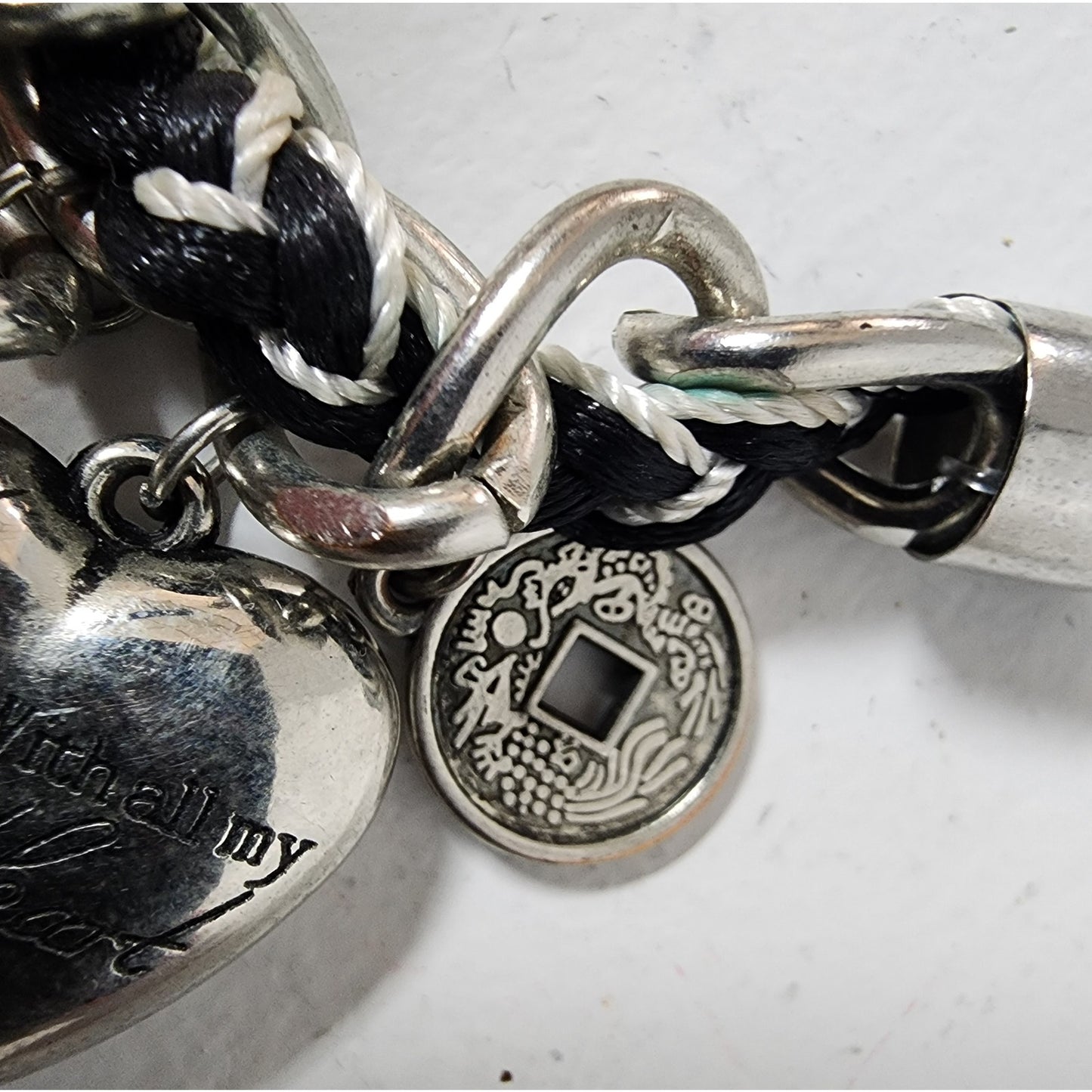 Vintage Charm Necklace w/ Heart Amulet Luke 10:27 & Cross – Unique Design