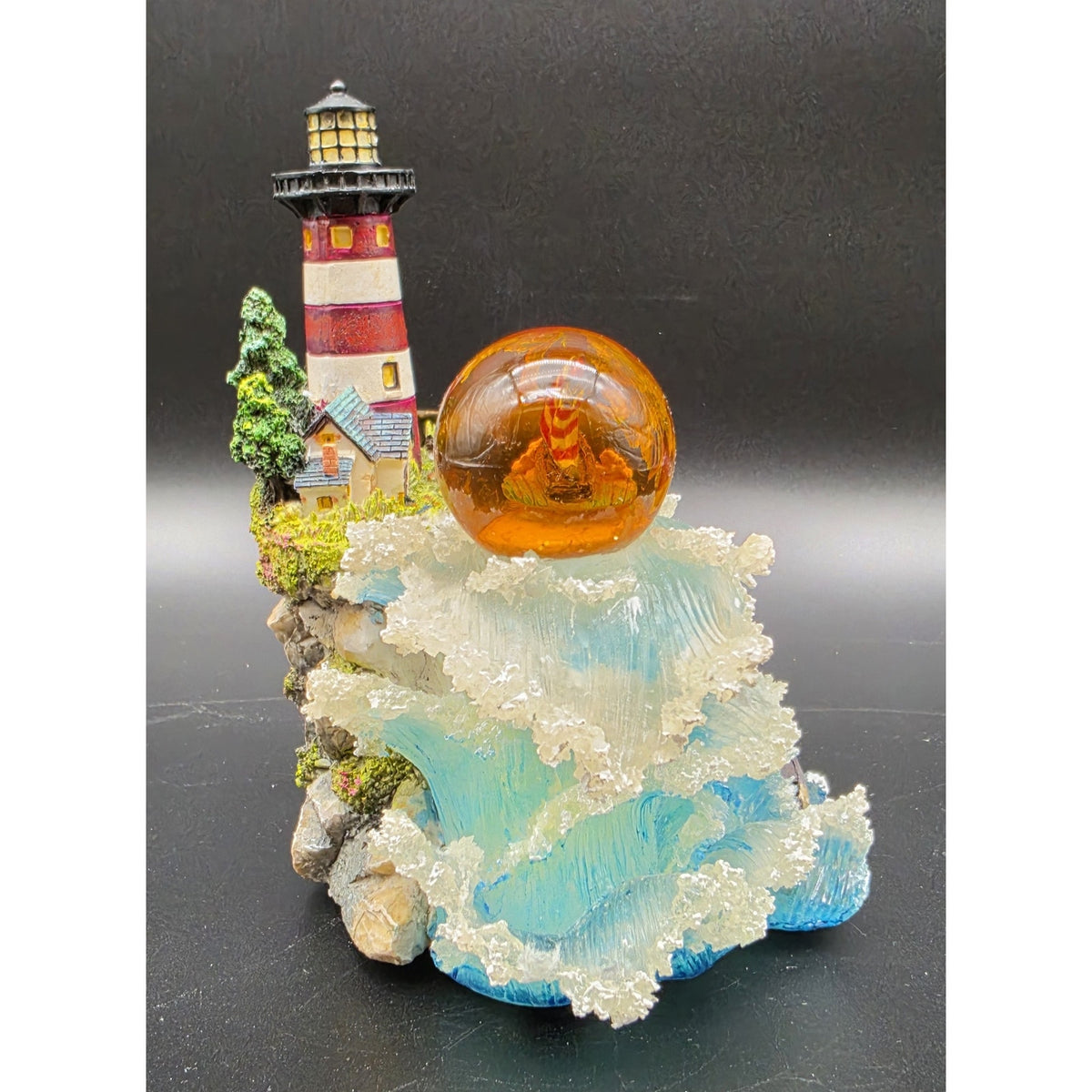 Vintage Light Up Musical Lighthouse Ocean Figurine Ship in Globe Lighted Statue