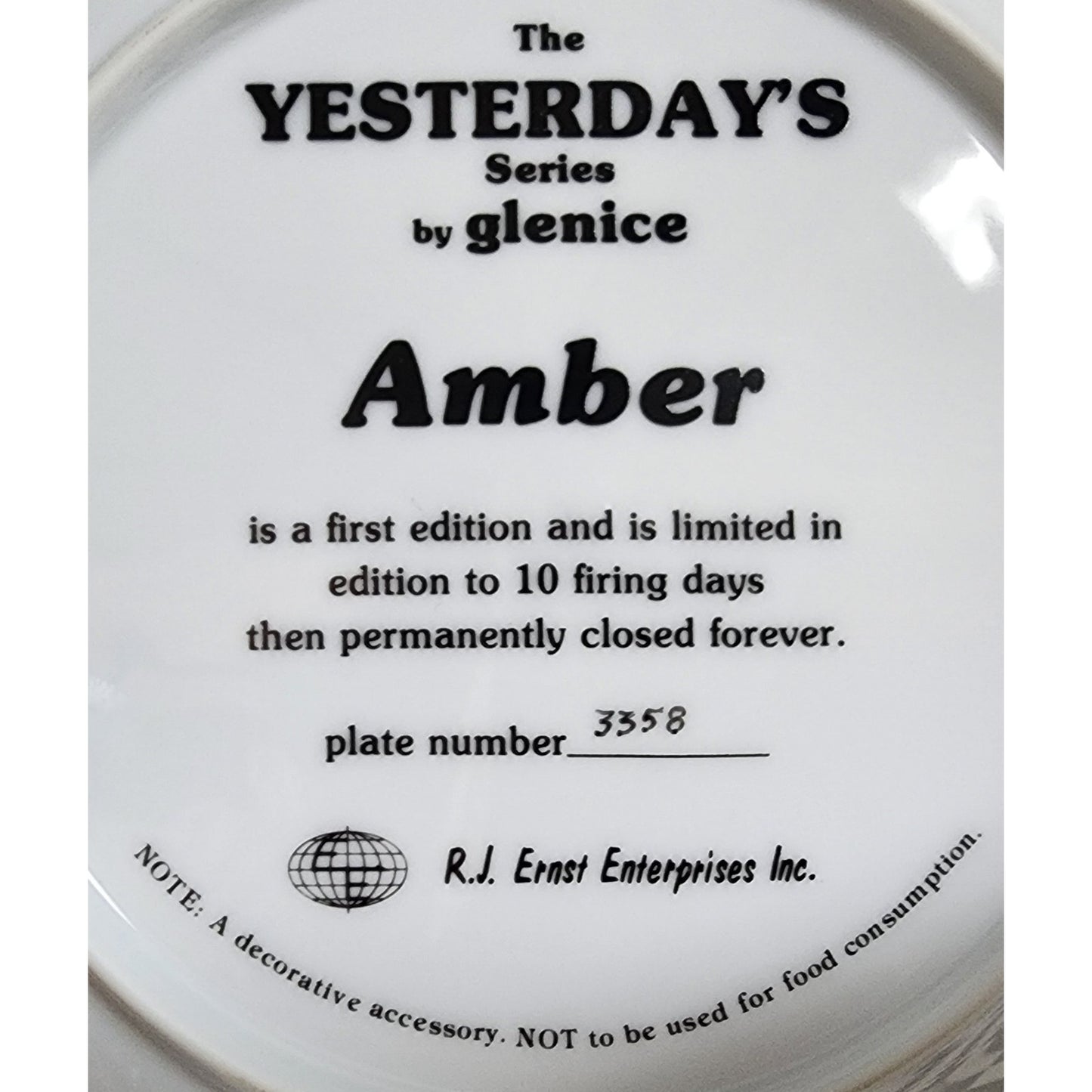 Amber Plate Glenice Yesterday’s Series Ltd Ed R.J. Ernst 8.25" Decorative VTG