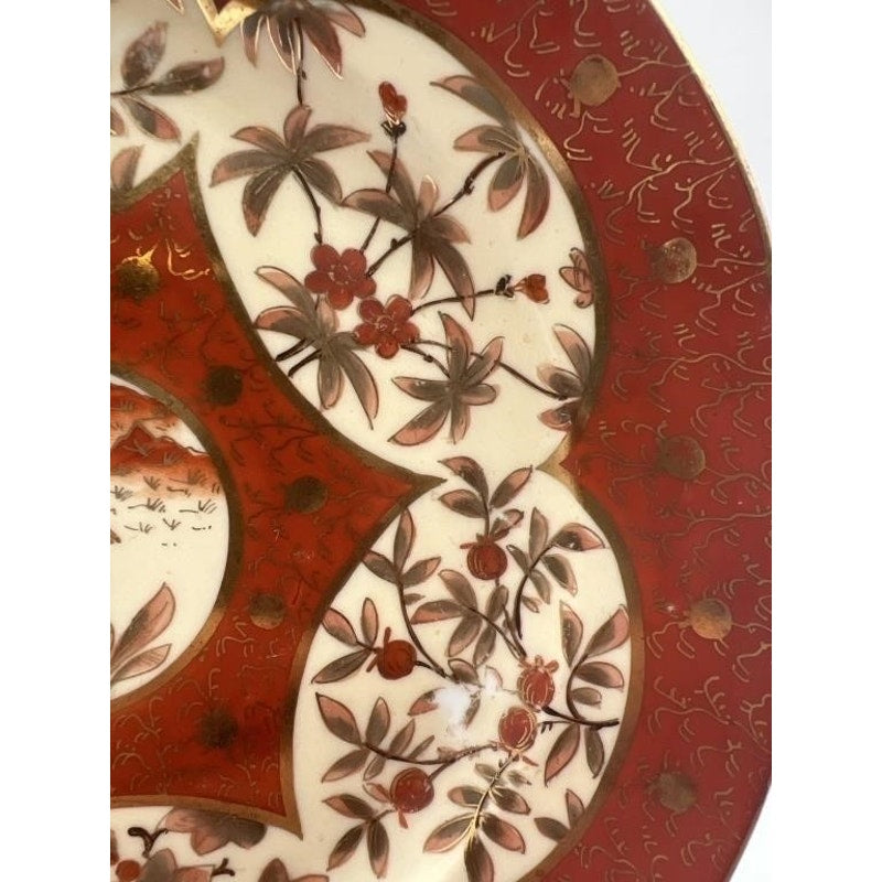 Antique C.F. Boseck Haida Austria Plates Pair Red Gold Scalloped 8" Japanesque