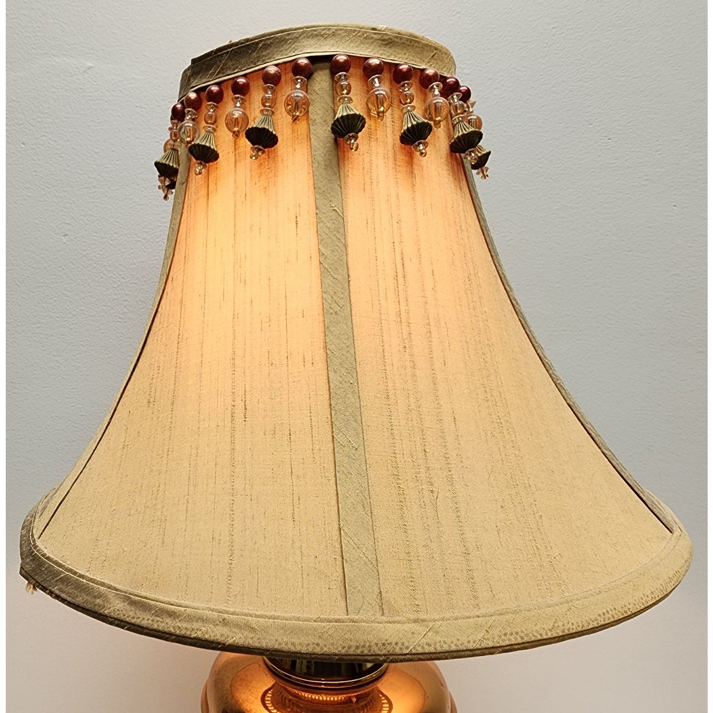 Vintage Brass Copper Gold Tone Table Lamp w/ Tassel Shade 20" Works - Beautiful!