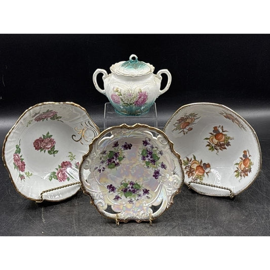Vintage Norcrest Decorative Porcelain 3 Bowl Set and with Sugar Bowl w/Lid