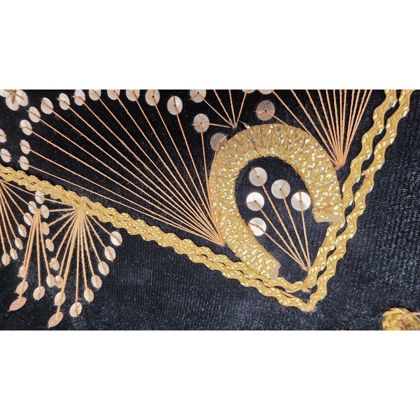 Authentic Vintage Mexican Sombrero Black Felt Gold Emb Sequin Detail 24x18x7.25