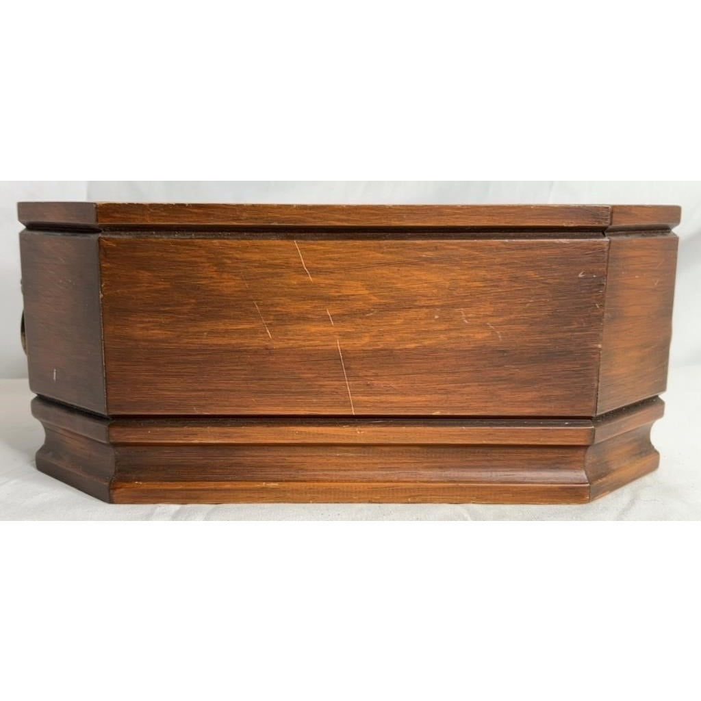 Solid Wood Decorative Storage Box w/ Lion Head Side Handles – Unique Shape 12"