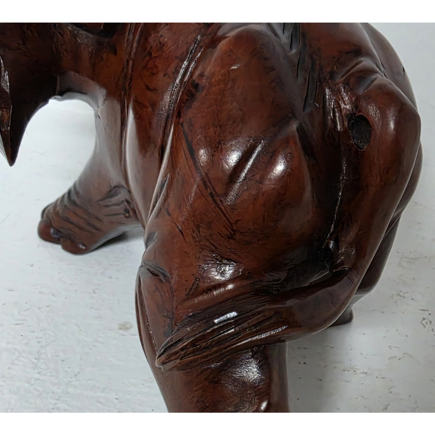 Vintage Hand‑Carved Mahogany Elephant Figurine 6" Wide Solid Wood Sculpture Nice