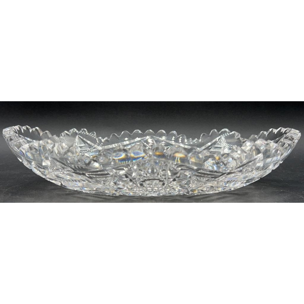 VTG Violetta Lead Crystal Bowl & Libbey Cut Glass Oval Serving Dish Starburst