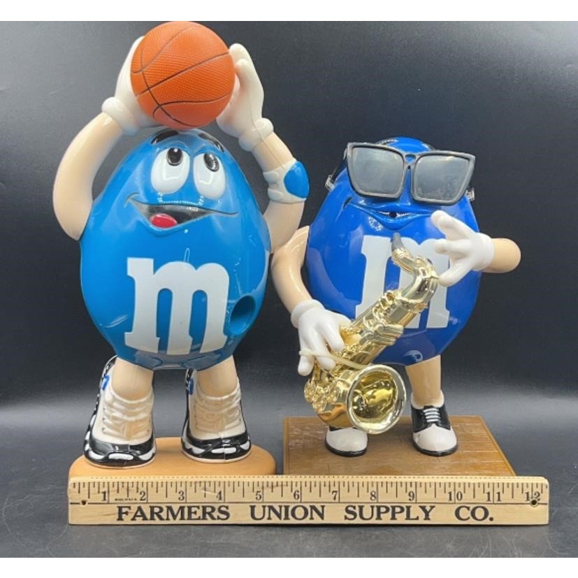 Vintage M&M’s Blue Candy Dispensers Lot – Basketball Player & Saxophone Musician