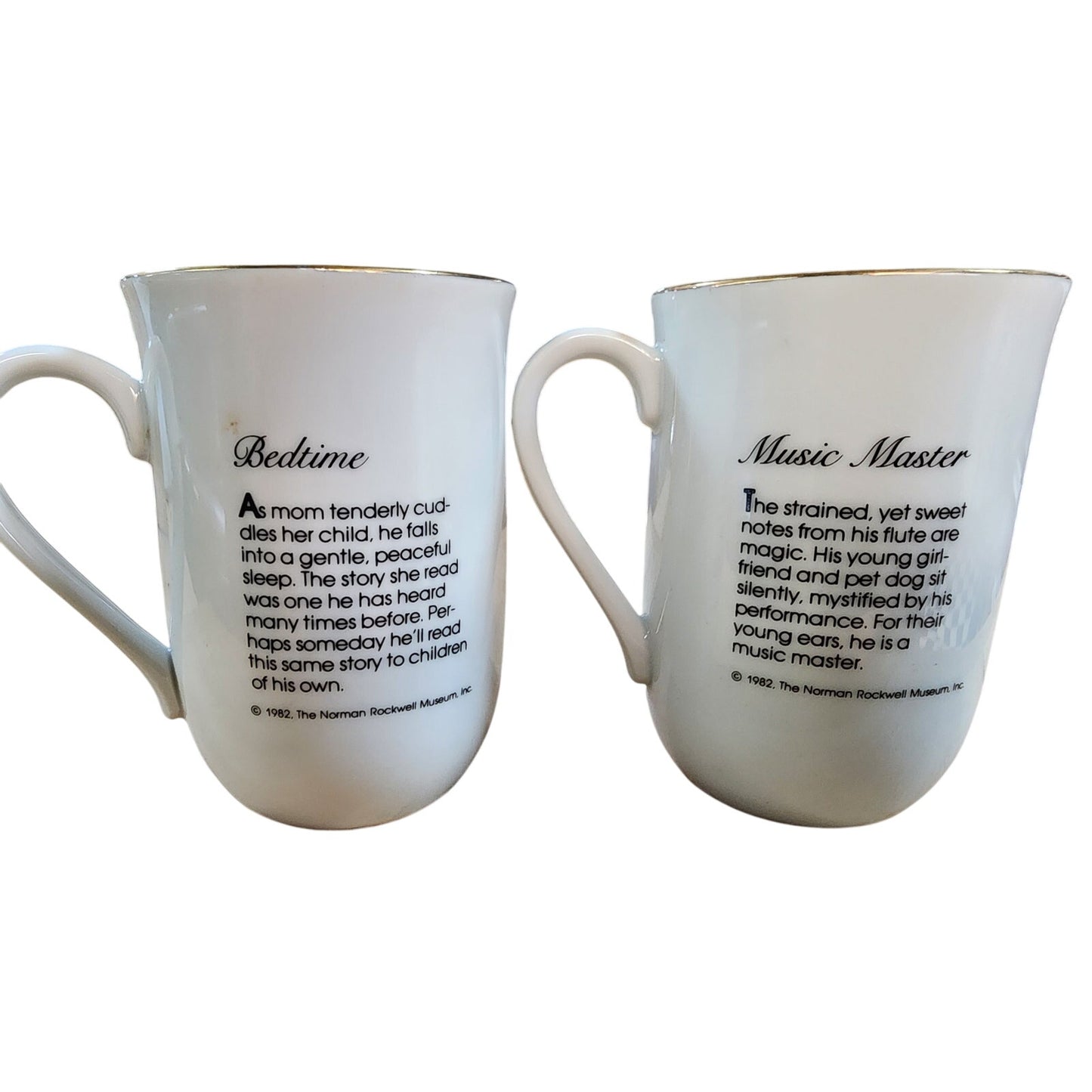 Norman Rockwell Museum Coffee Mug Cup Glasses (1982) Gold Trim - VINTAGE - 8 Pc (Rare)