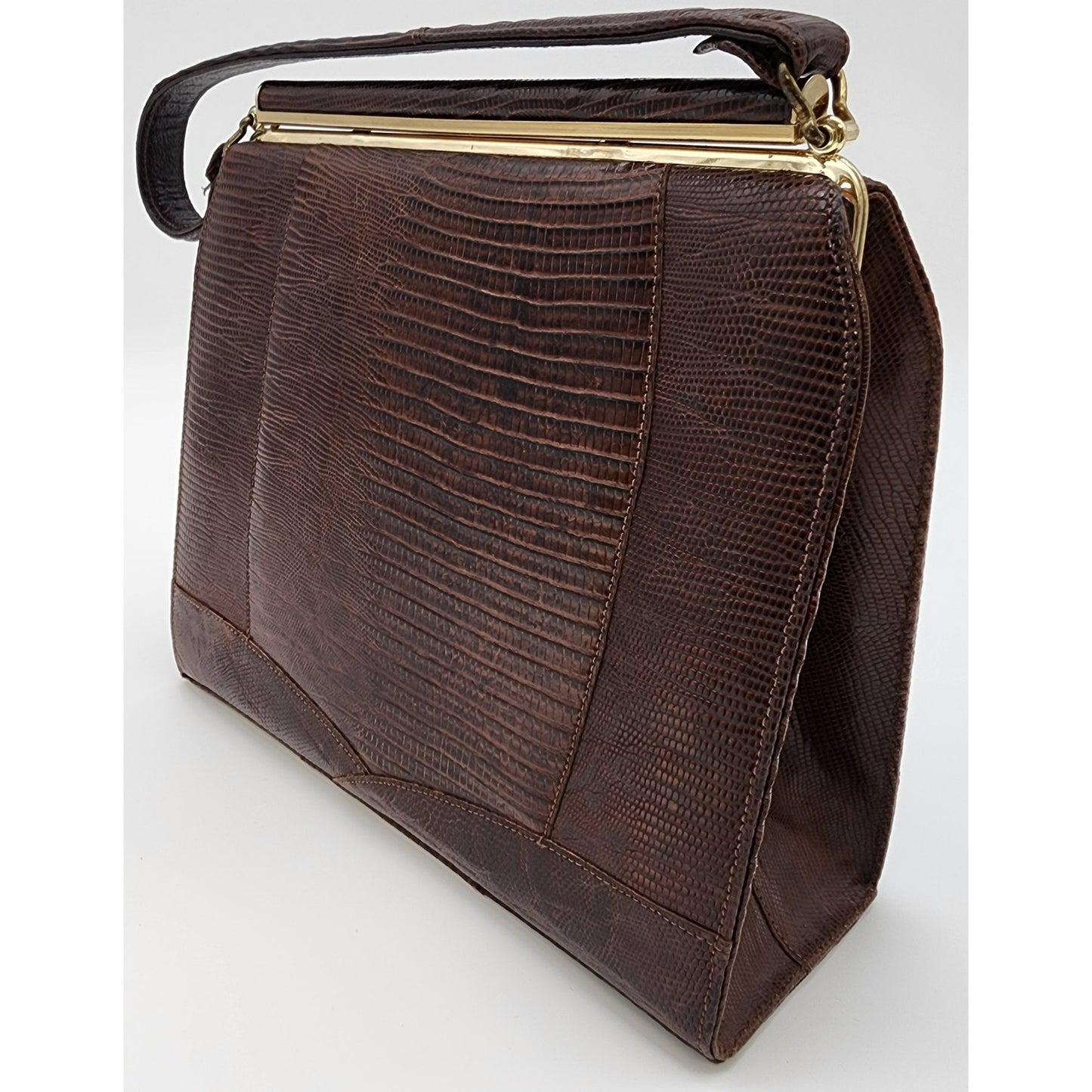 Sterling USA Genuine Lizard Handbag, Brass Accents, VTG London Luggage KY - Rare