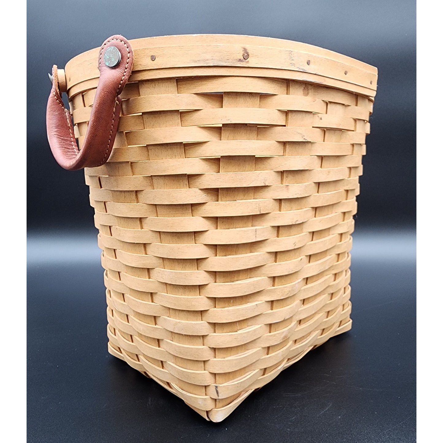 2005 Longaberger Leather Handles Basket Signed TET w/ Liner 11.5" x 9.25"