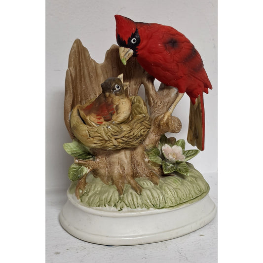 Vintage Gorham Japan Cardinal Feeding Baby Porcelain Music Box Beautiful Works