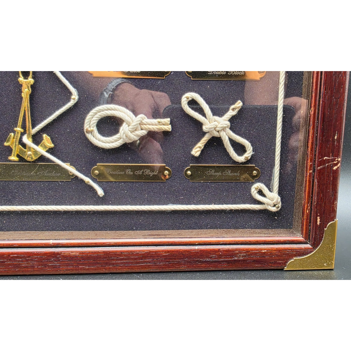 Vintage Nautical Rope Knot Shadow Box Wooden Display Brass Frame Wall Art 20.5"
