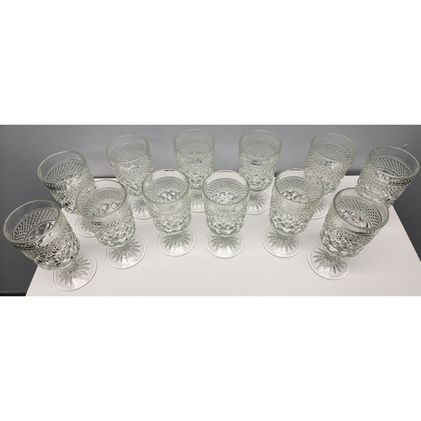 Set of 12 Vintage Anchor Hocking Diamond Cut Goblets 6.56" Tall Glassware