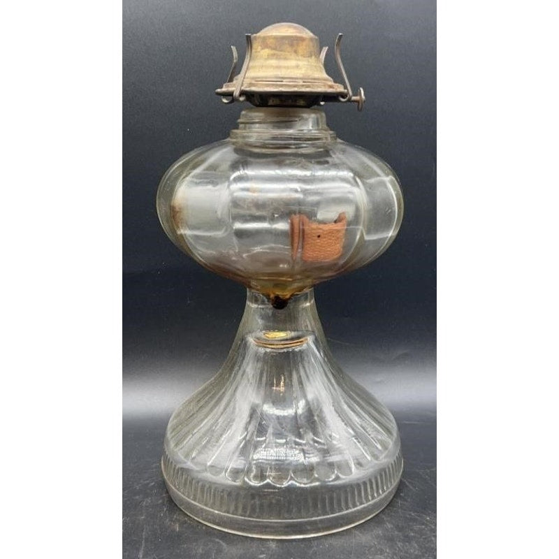Antique Glass Oil Lamp w/ Frosted Etched Chimney 18″ Victorian Decor