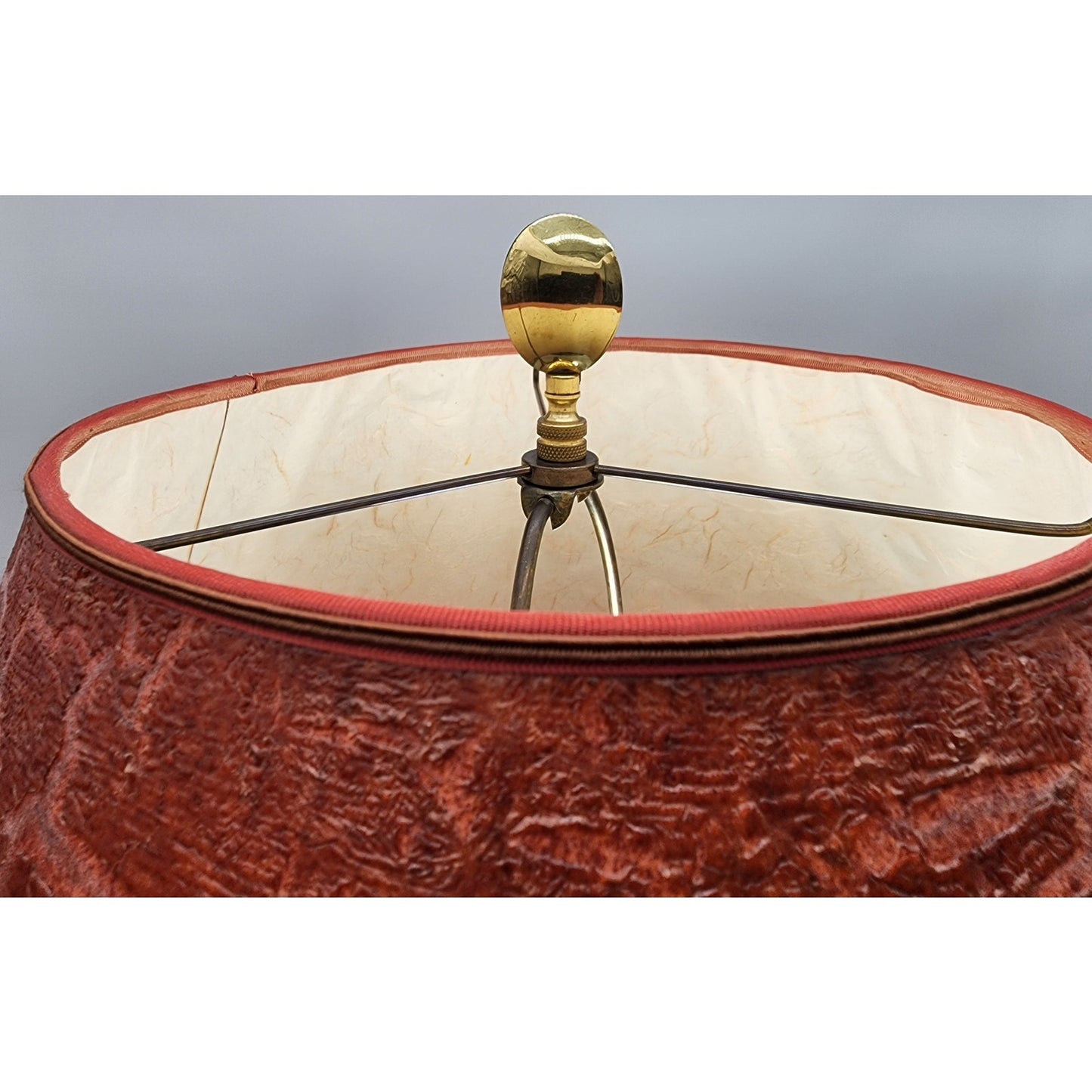 VTG 31" Fruit Basket Table Lamp w/ Floral Shade 42 lb Concrete Body Brass Finial