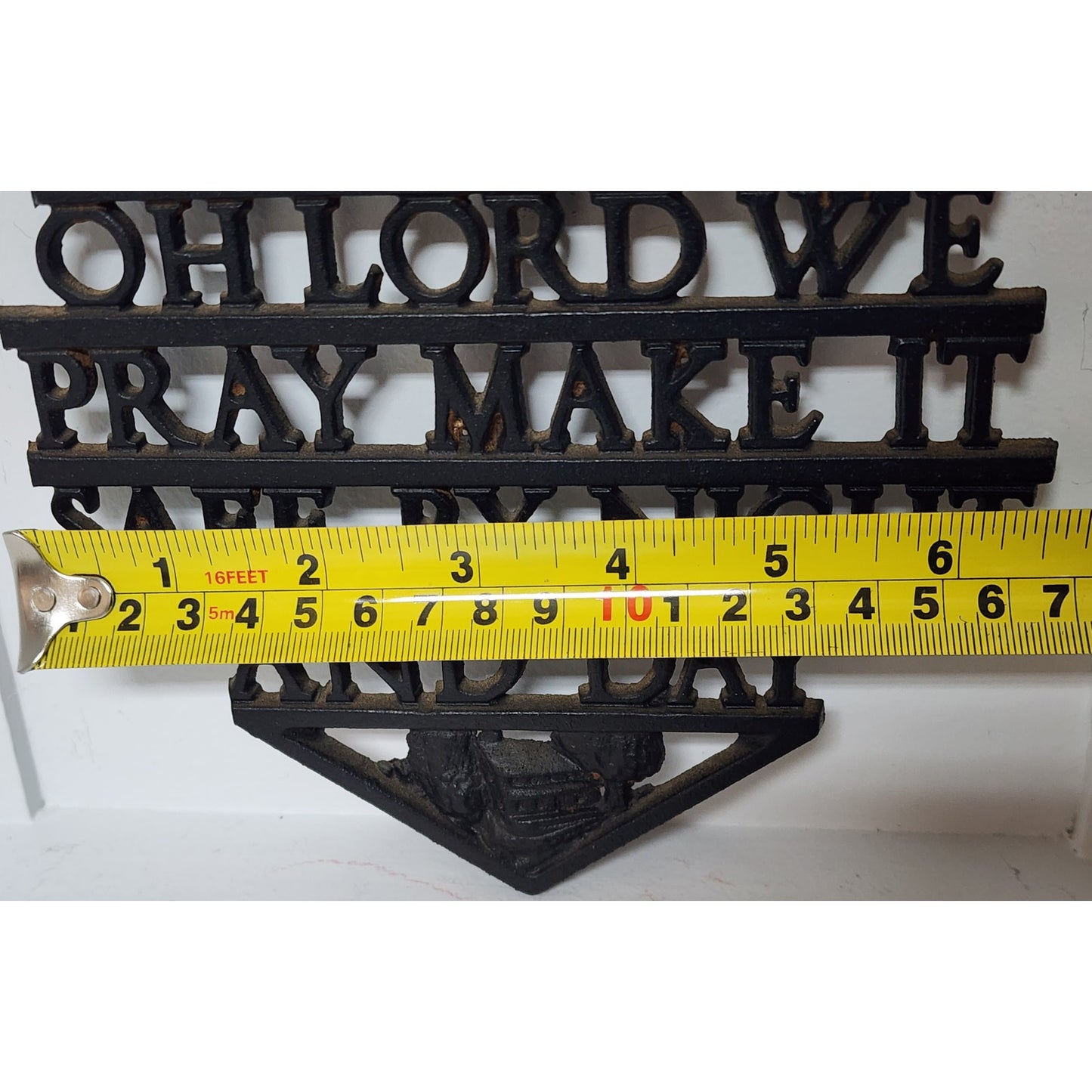 Vintage Cast Iron Trivet Cross Publ Co Elizabeth USA 3‑Leg 6.5x7.5 Black