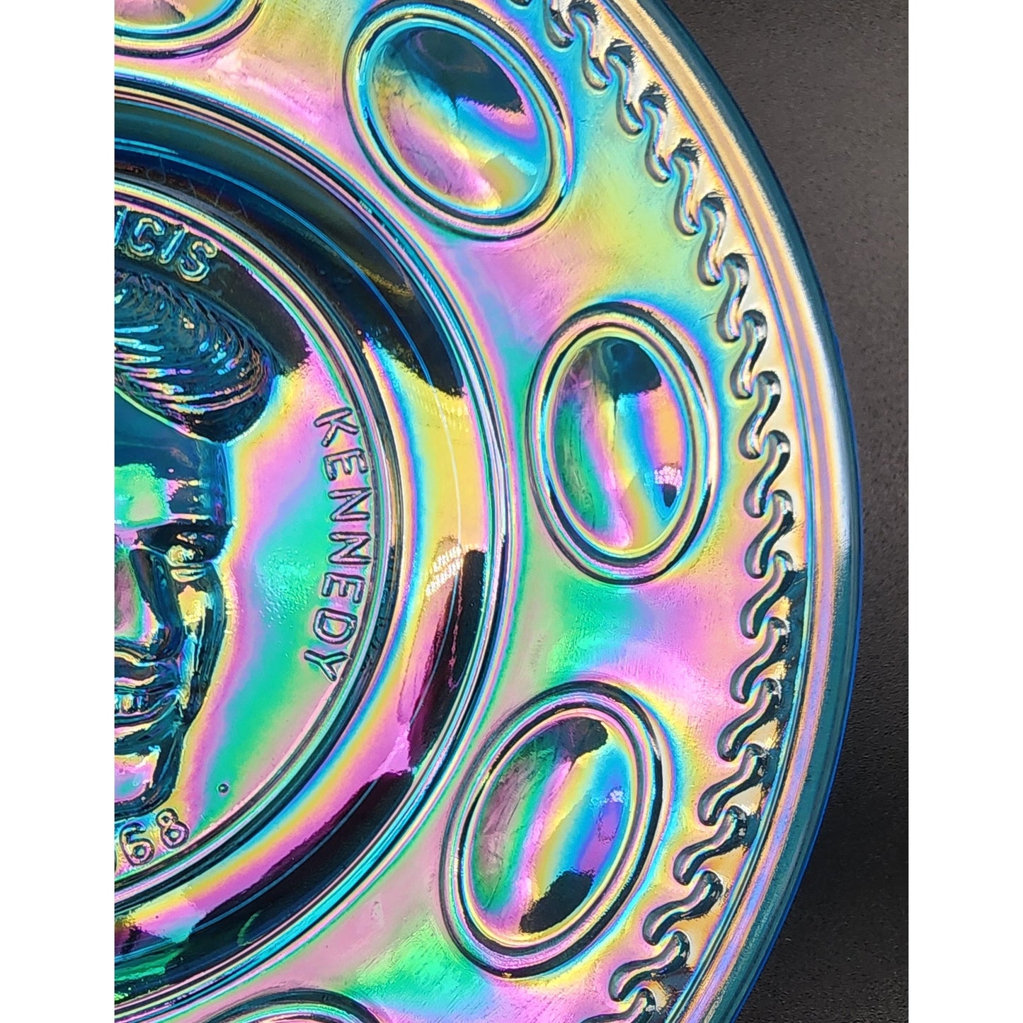 Wheaton RF Kennedy Iridescent Commemorative Plate 8" Raised Relief 1925‑1968