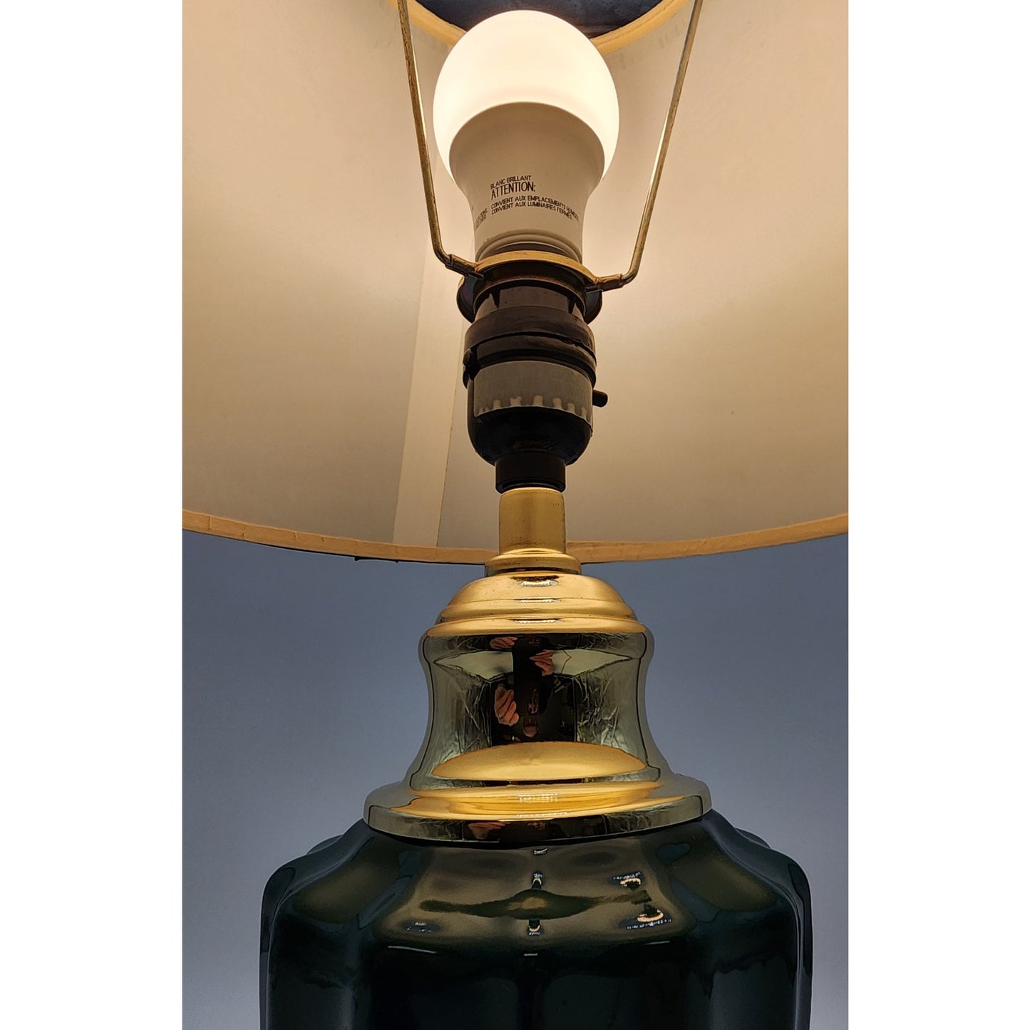 Modern Vintage Forest Green Ceramic & Gold Table Lamp 21" Tall w/ Pleated Shade