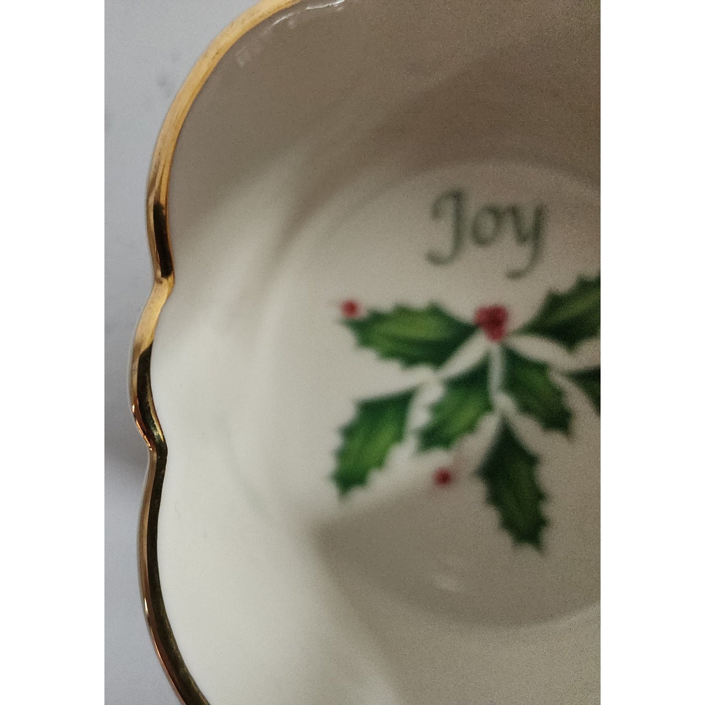 Lenox Holiday Joy Dish 4.5" Fluted 22K Gold Rim w/ Box Vintage Christmas