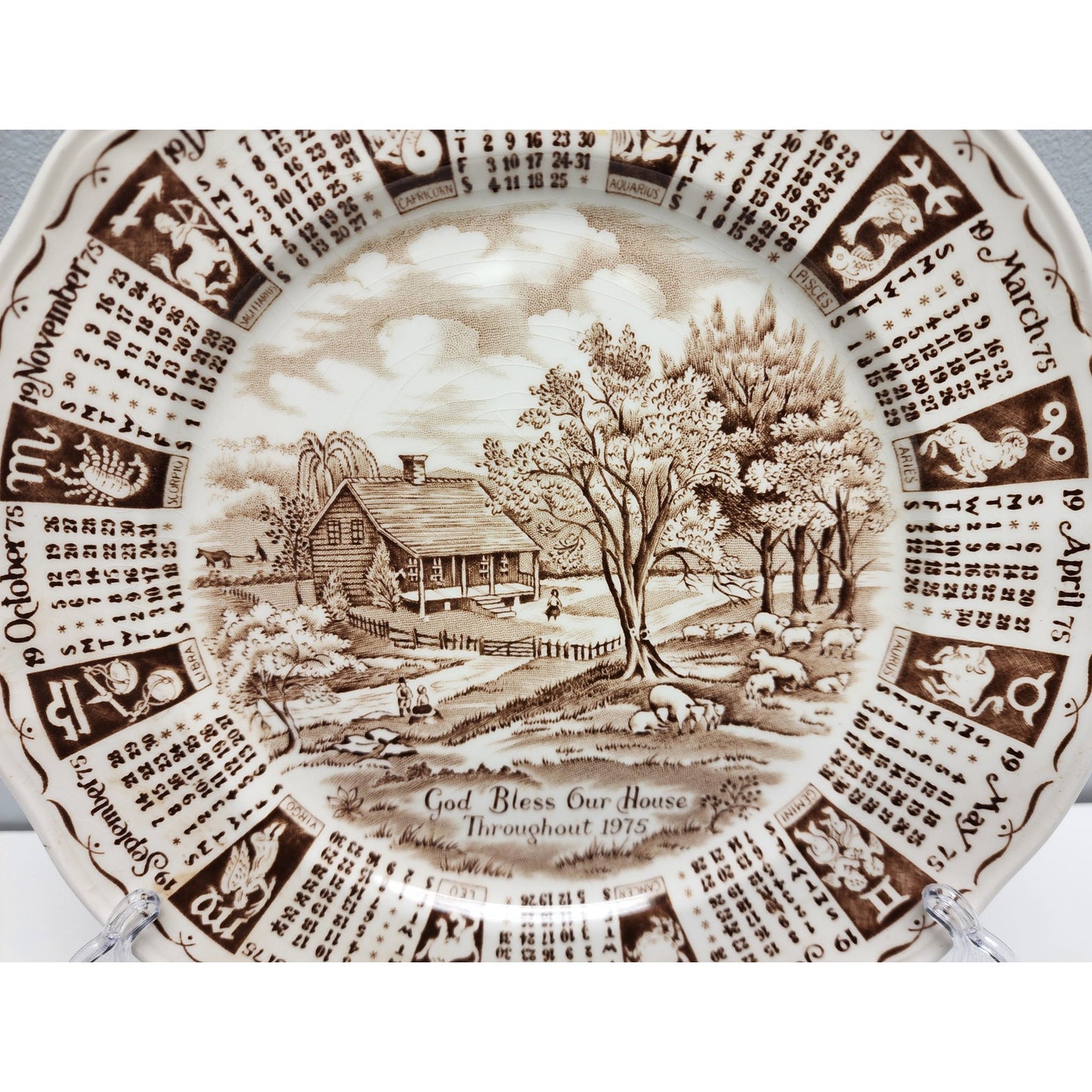1975 Alfred Meakin Calendar Plate 9" – Hand Engraved Staffordshire England VTG