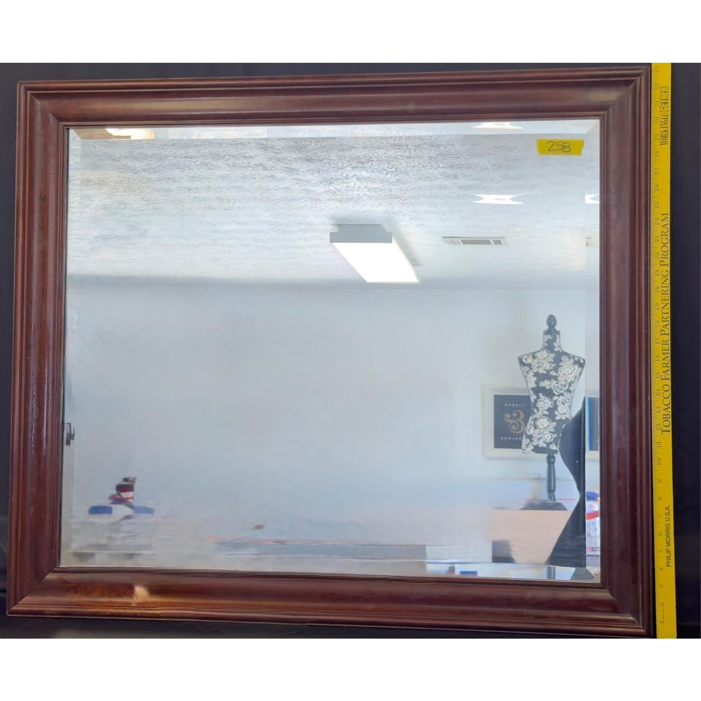 1994 Large Beveled Glass Mirror w/ Solid Wood Frame 33x39 Vintage