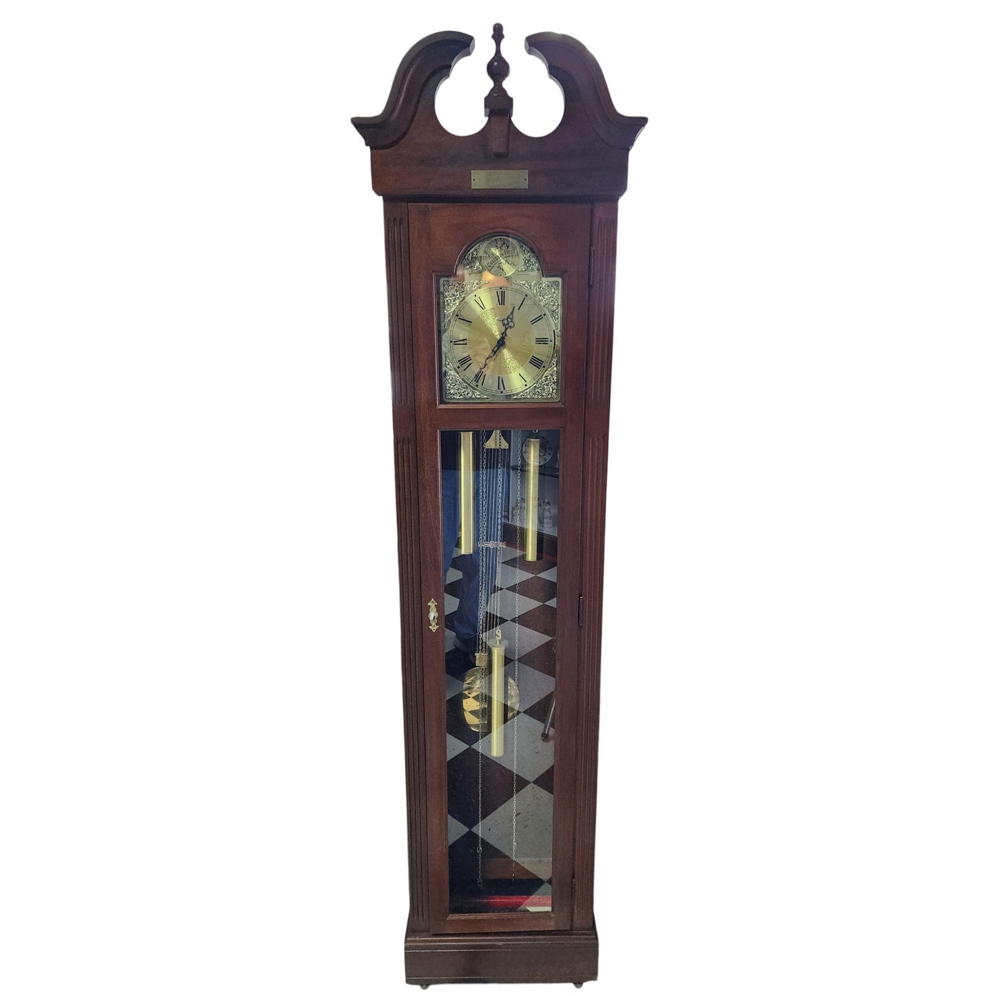 VTG Tempus Fugit Grandfather Clock Walnut Wood 79" Works w/ Chimes -Local Pickup Only!