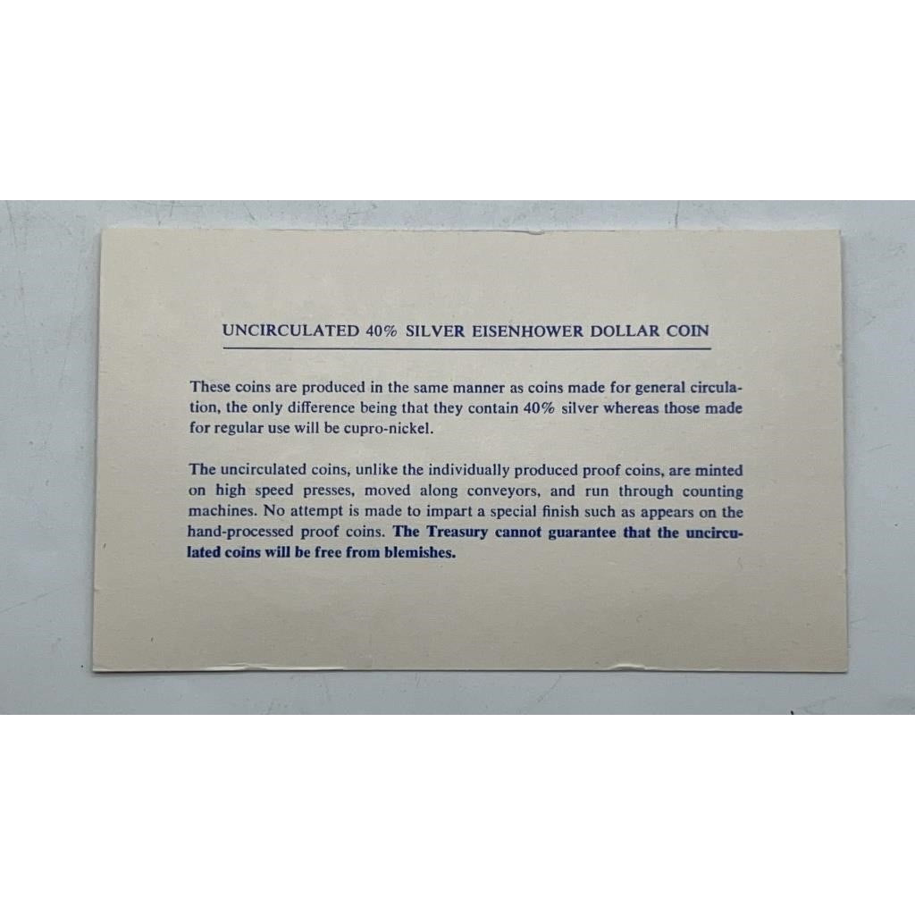 1974 S Eisenhower Silver Dollar Blue Pack Uncirculated w/ COA 40% Silver