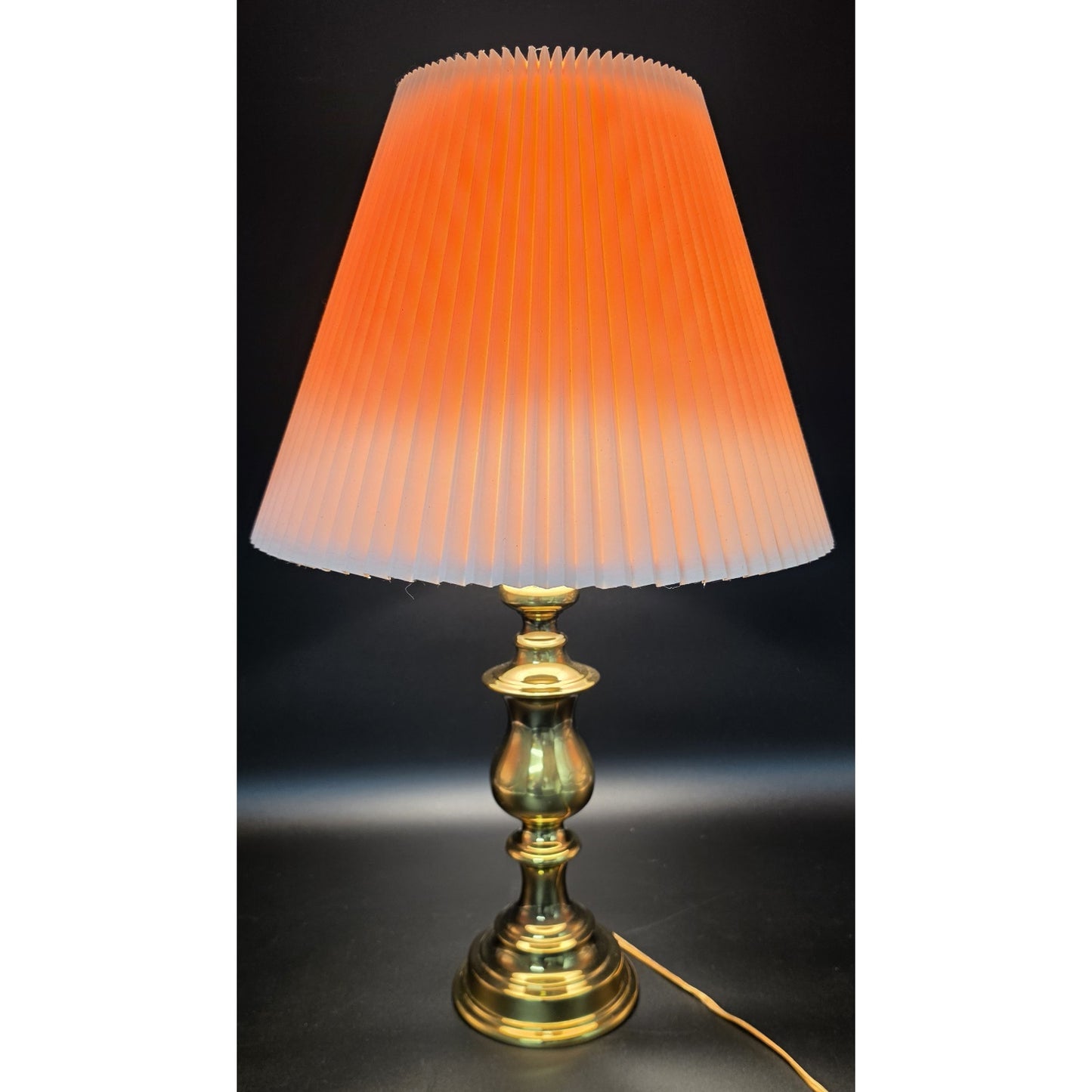 Vintage Solid Brass Table Lamp w/ Pleated Shade 25.5" Mexico Quality Made