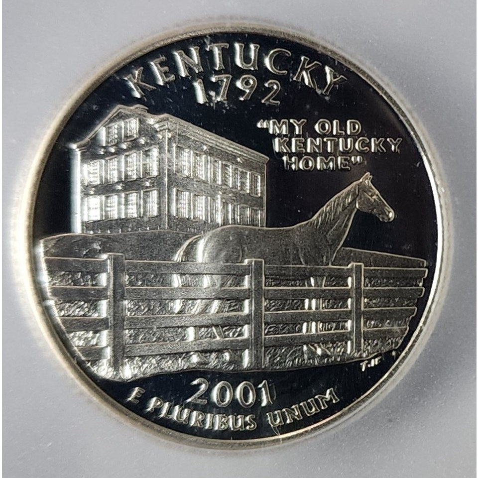 Kentucky Heritage Desk Set w/ Silver Quarter & Bluegrass $1 Coin + Flag
