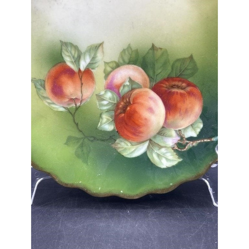 VTG Tirschenreuth Bavaria Hand Painted Porcelain Plate Apples & Blossoms, Scalloped Edge