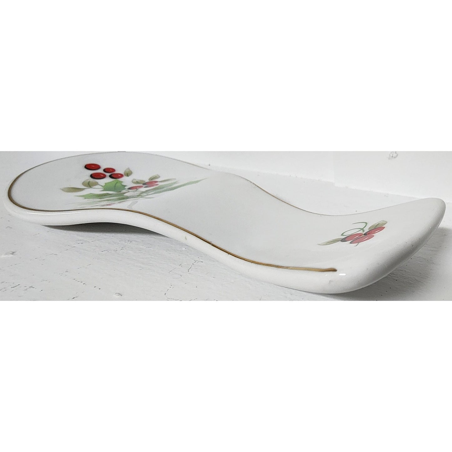 Royal Norfolk Holly Berry Spoon Rest Gold Trim Christmas Ceramic Vintage
