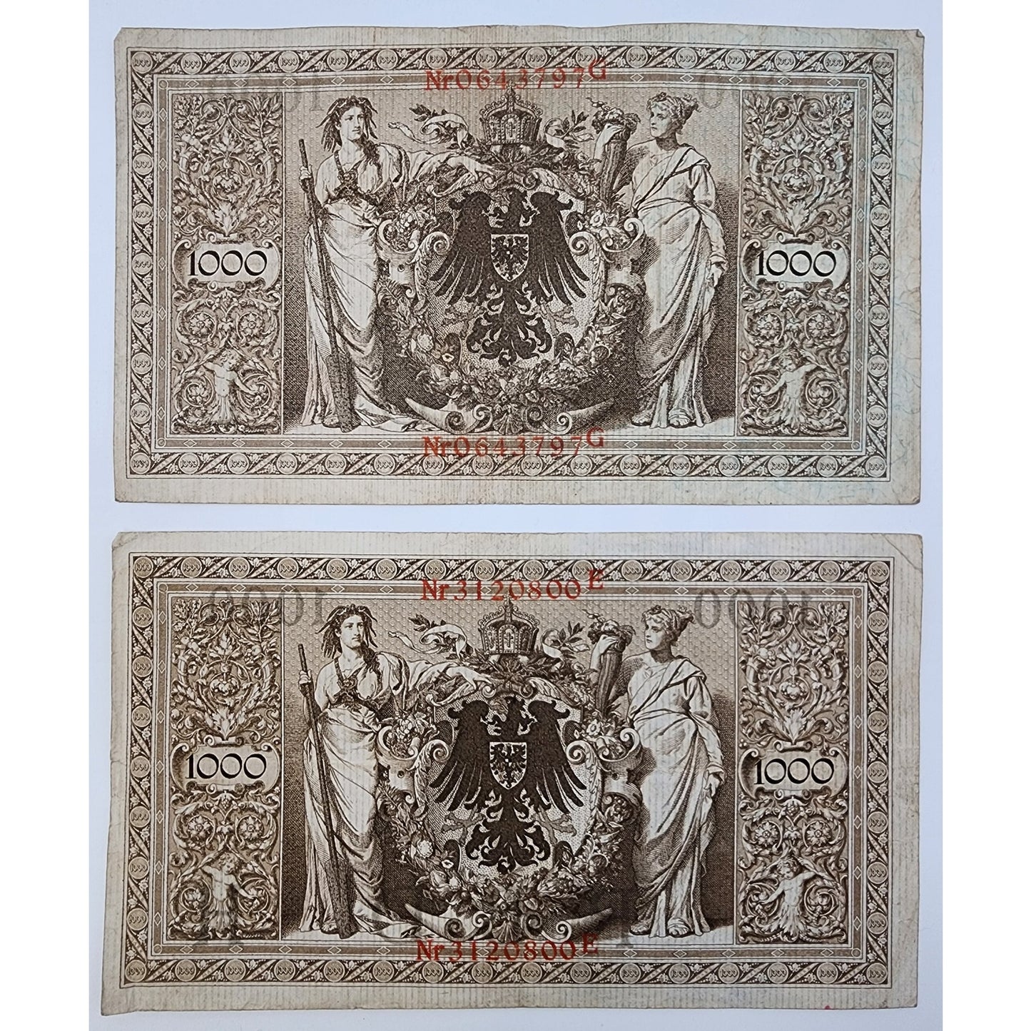 Historic Currency Set 1910 German 1000 Red Seal Mark wth Display- Rare Pair