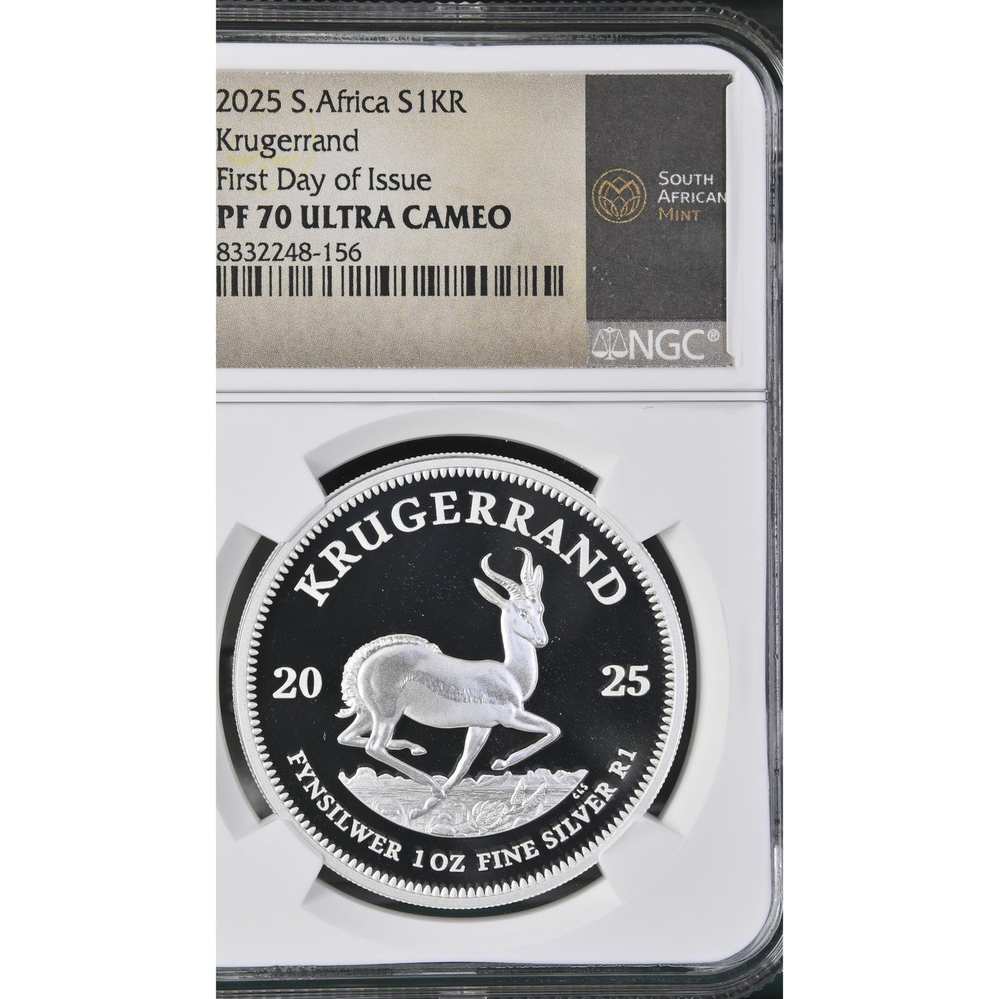 2025 SA Krugerrand PF70 FDOI NGC Fine Silver 1oz + Mini South Africa Flag Set