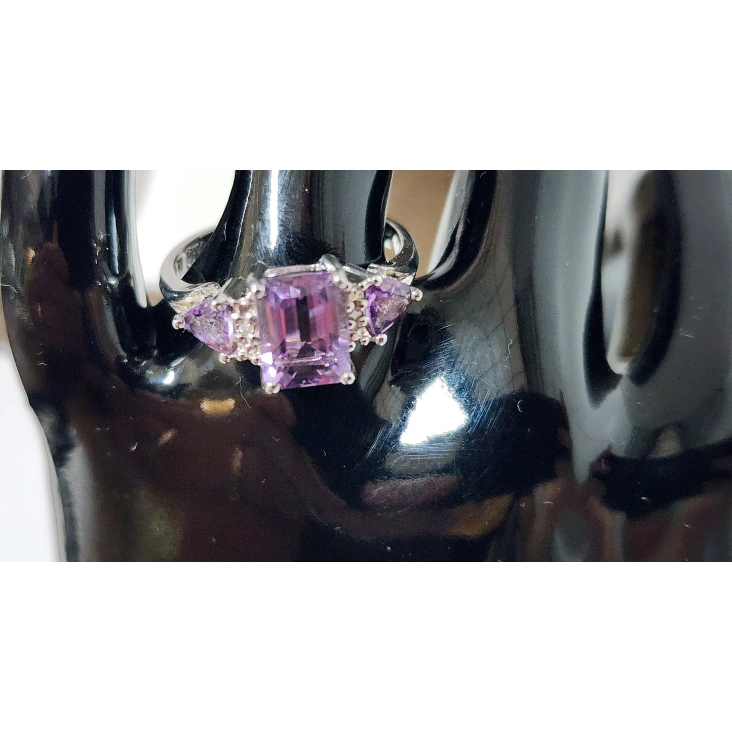Vintage Sterling Silver Amethyst Ring w/ Mini Diamonds Size 7 + Gift Box