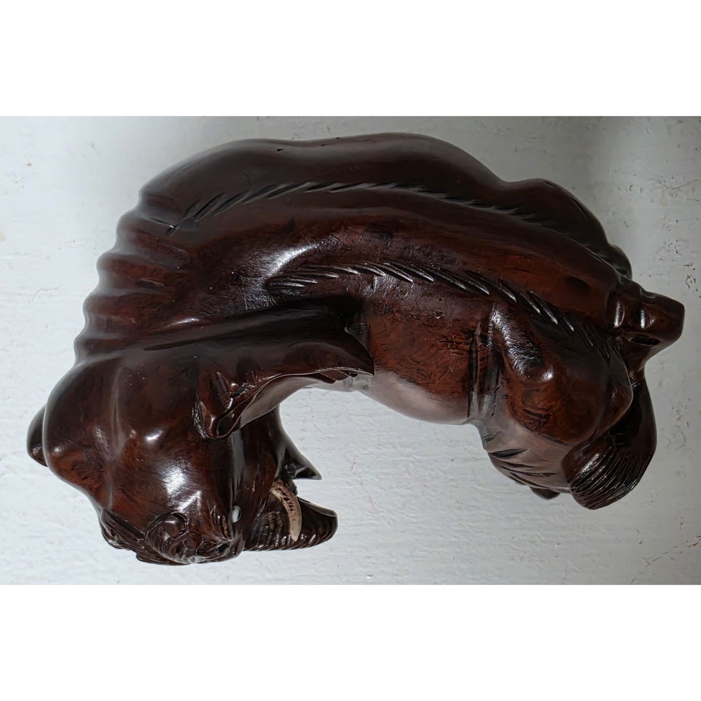 Vintage Hand‑Carved Mahogany Elephant Figurine 6" Wide Solid Wood Sculpture Nice
