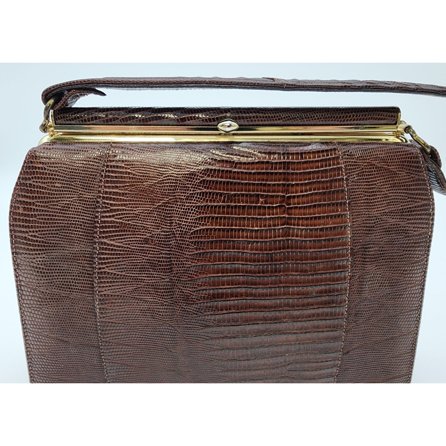 Sterling USA Genuine Lizard Handbag, Brass Accents, VTG London Luggage KY - Rare